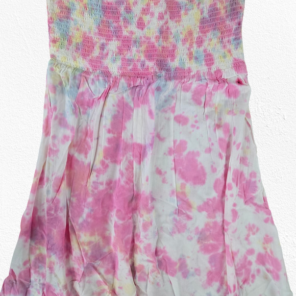 Pink White Tie Dye Smocked Off the Shoulder Area Stars Kaia Dress Size Large - Picture 8 of 11